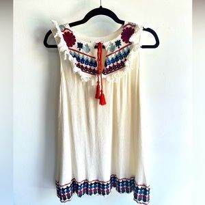 Sugar+Lips Ensenada Embroidered Mini Sleeveless Dress Boho Size M